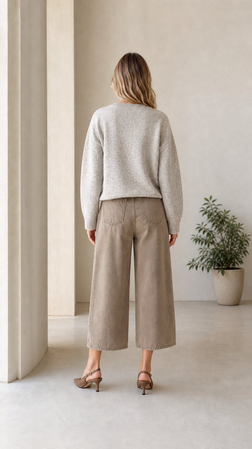 Back view of Heather Grey relaxed fit crewneck sweater