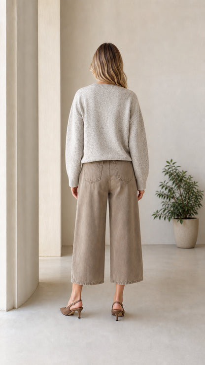 Back view of Heather Grey relaxed fit crewneck sweater