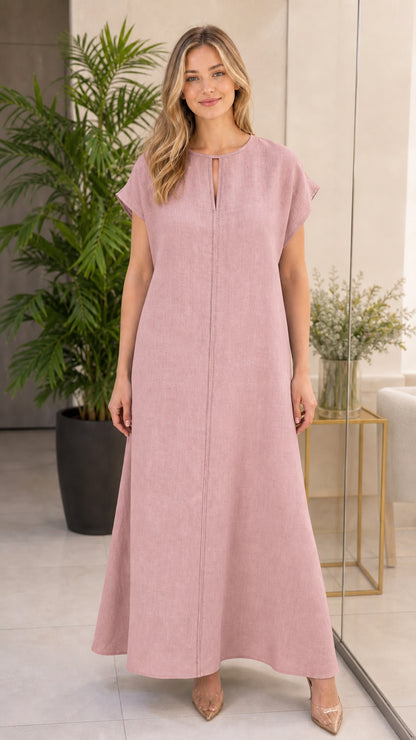 Woman wearing dusty pink relaxed-fit maxi dress